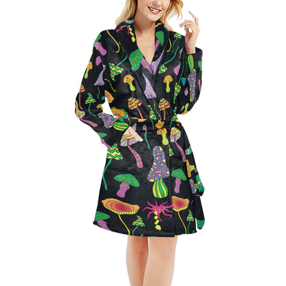 Psychedelic Mushroom Pattern Print Design A02 Women's Fleece Robe