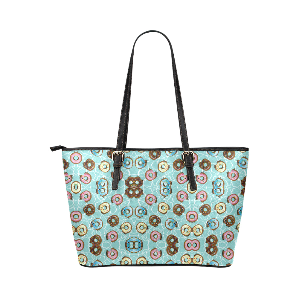 Emoji Donut Print Pattern Leather Tote Bag