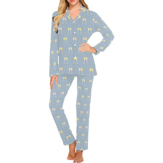 Champagne Pattern Print Design 03 Women's Long Pajama Set