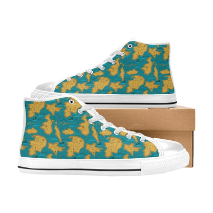 World Map Print Design LKS301 Men's High Top Canvas Shoes