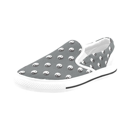 Yin Yang Print Design LKS303 White Slip Ons Canvas Women's Shoes