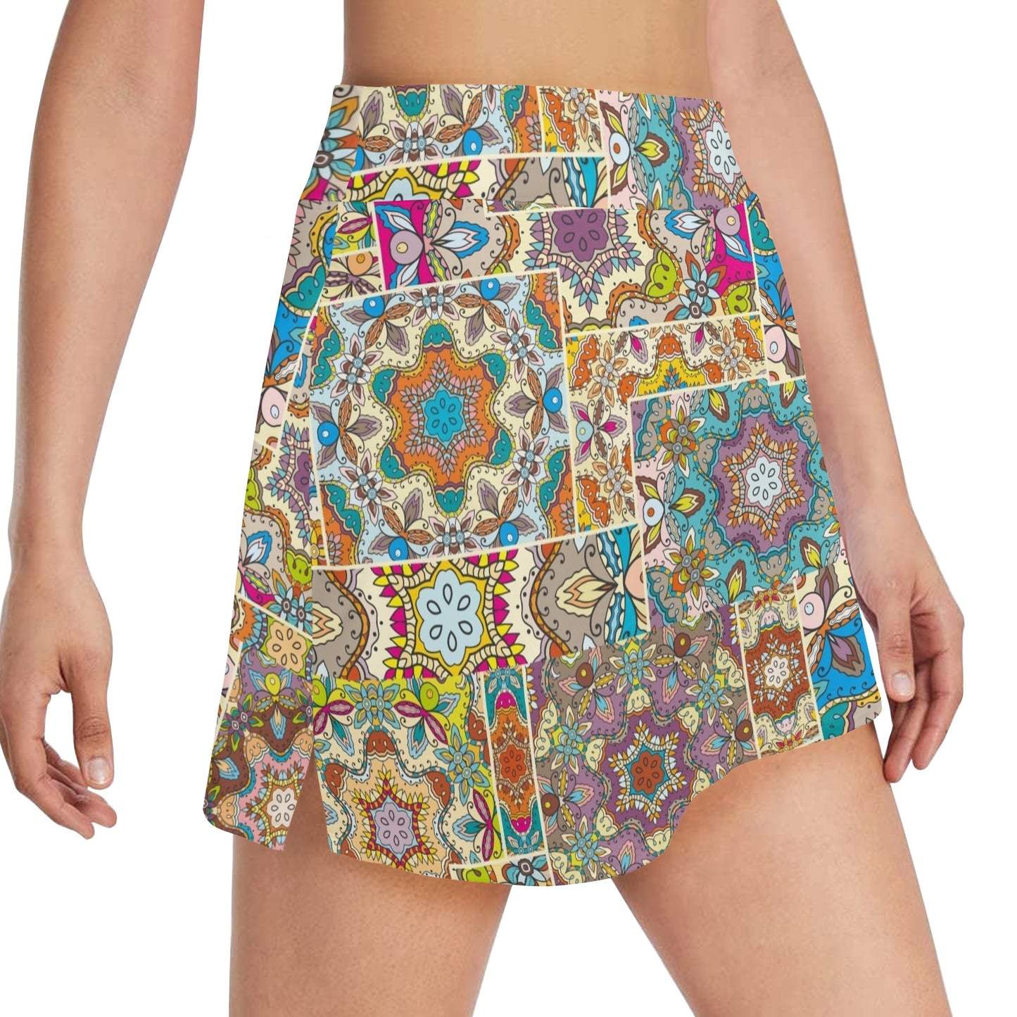 Patchwork Print Design LKS402 17" Golf & Pickleball Skort with Pockets