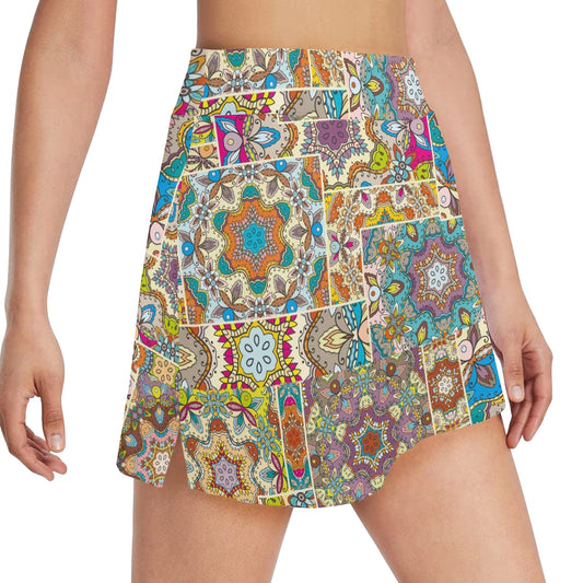 Patchwork Print Design LKS402 17" Golf & Pickleball Skort with Pockets