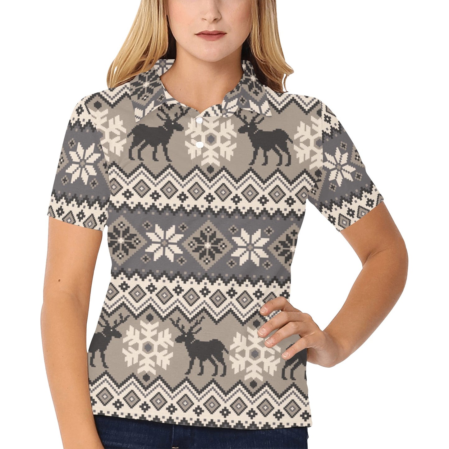 Nordic Pattern Print Design A01 Women's Polo Shirt