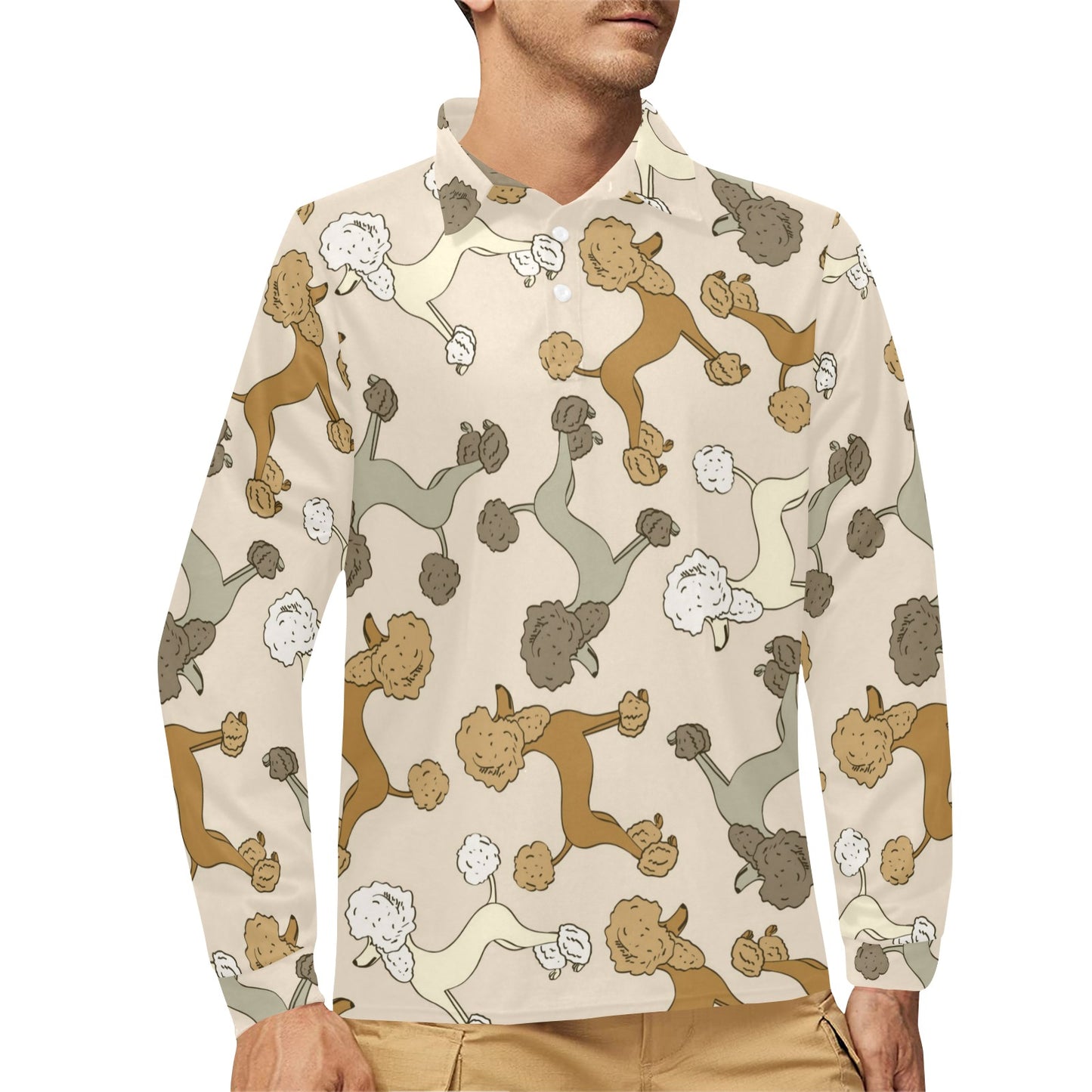 Poodle Pattern Print Design A01 Long Sleeve Polo Shirt For Men's