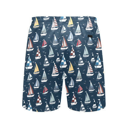 Sailboat Print Design LKS306 Men's Swim Trunks Beach Shorts