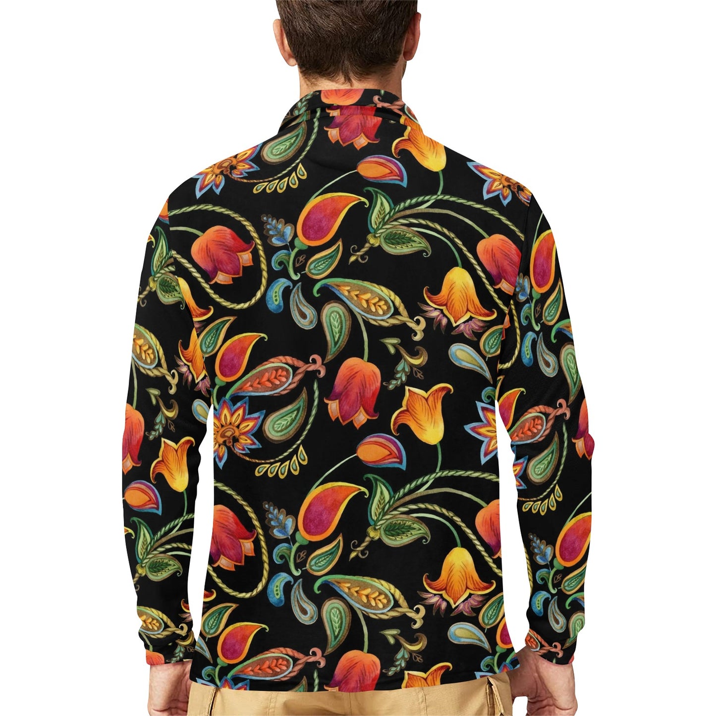 Tulip Boho Pattern Print Design TP09 Long Sleeve Polo Shirt For Men's