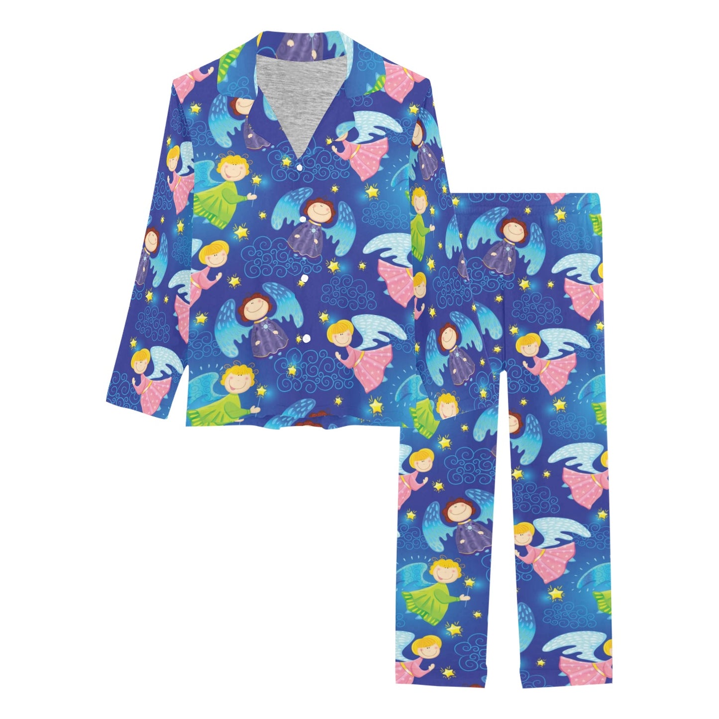 Angel Little Pattern Print Design 02 Women's Long Pajama Set