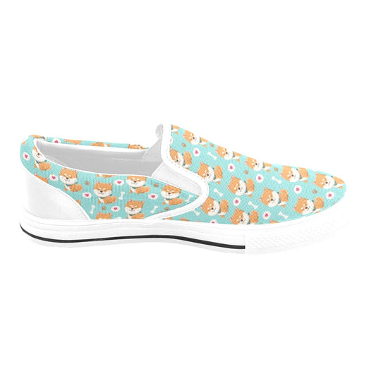 Shiba Inu Print Design LKS3013 White Slip Ons Canvas Women's Shoes