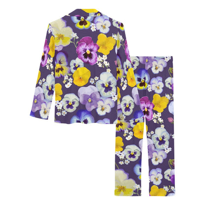Pansy Pattern Print Design PS02 Women's Long Pajama Set