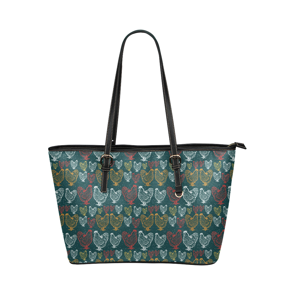 Rooster Hand Draw Design Leather Tote Bag