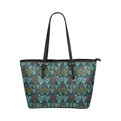 Rooster Hand Draw Design Leather Tote Bag