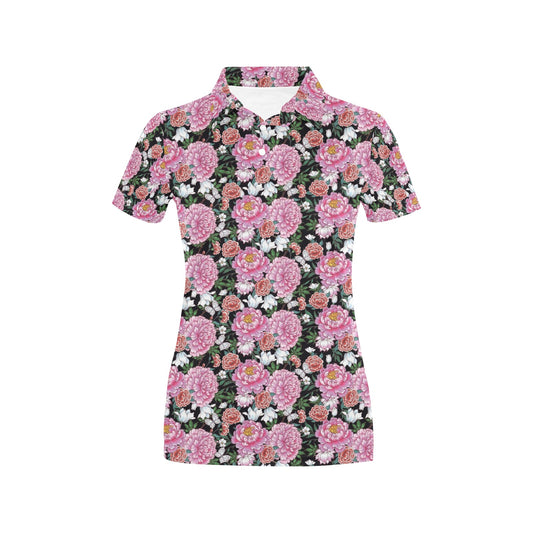 Dahlia Pattern Print Design 02 Women's Polo Shirt