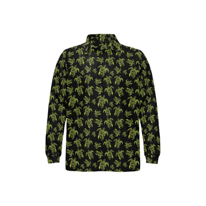 Green Tribal Turtle Polynesian Themed Long Sleeve Polo Shirt For Men's