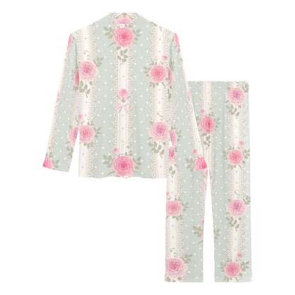 Rose Pattern Print Design RO016 Women's Long Pajama Set
