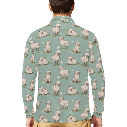 Sheep Print Design LKS405 Long Sleeve Polo Shirt For Men's