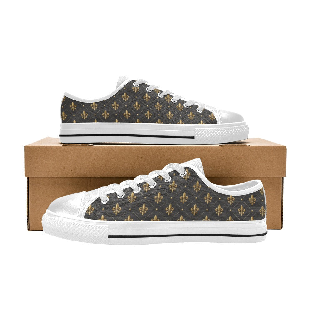 Fleur De Lis Print Design LKS402 Women's White Low Top Shoes