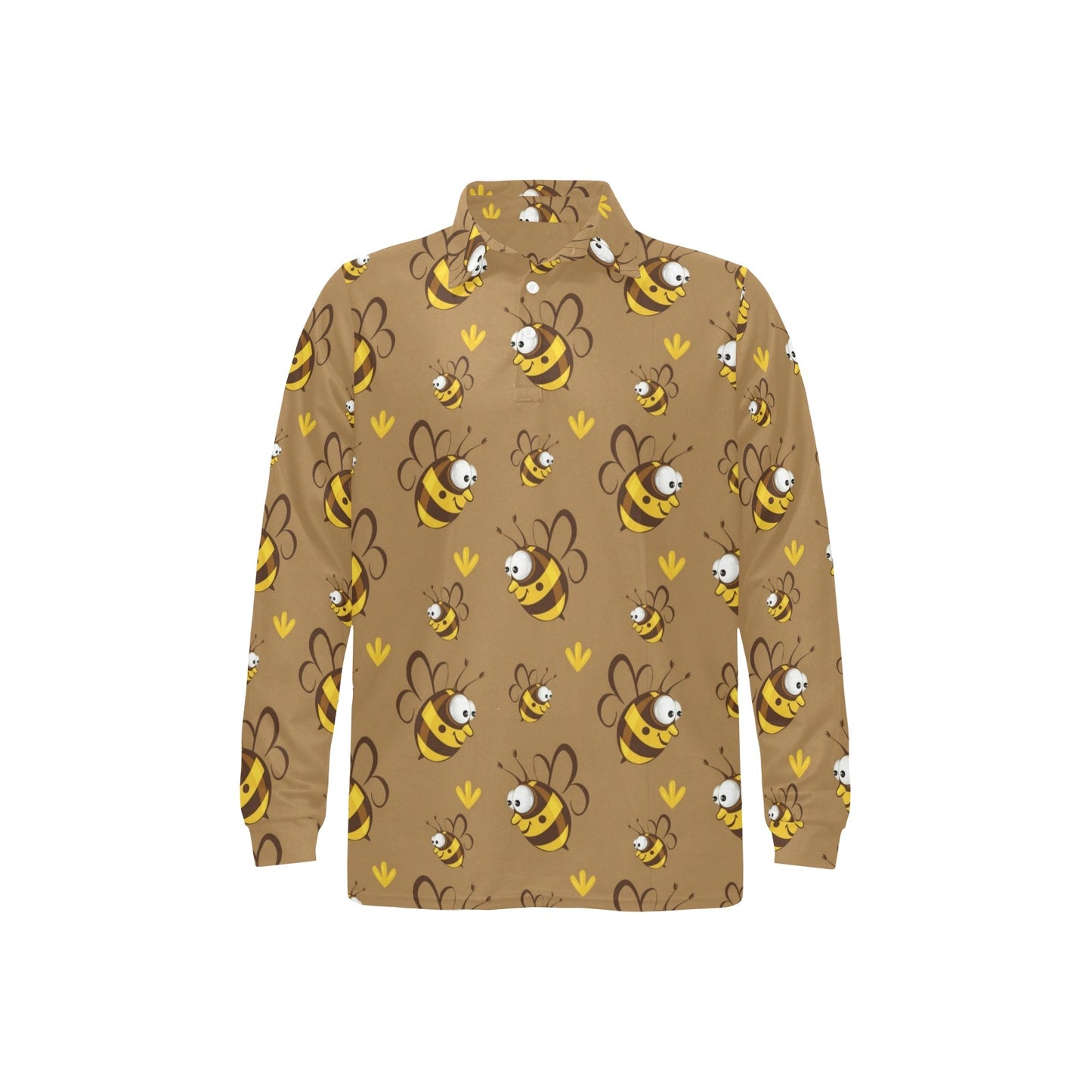 Bee Pattern Print Design BEE09 Long Sleeve Polo Shirt For Men's