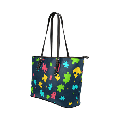 Autism Awareness Colorful Design Print Leather Tote Bag