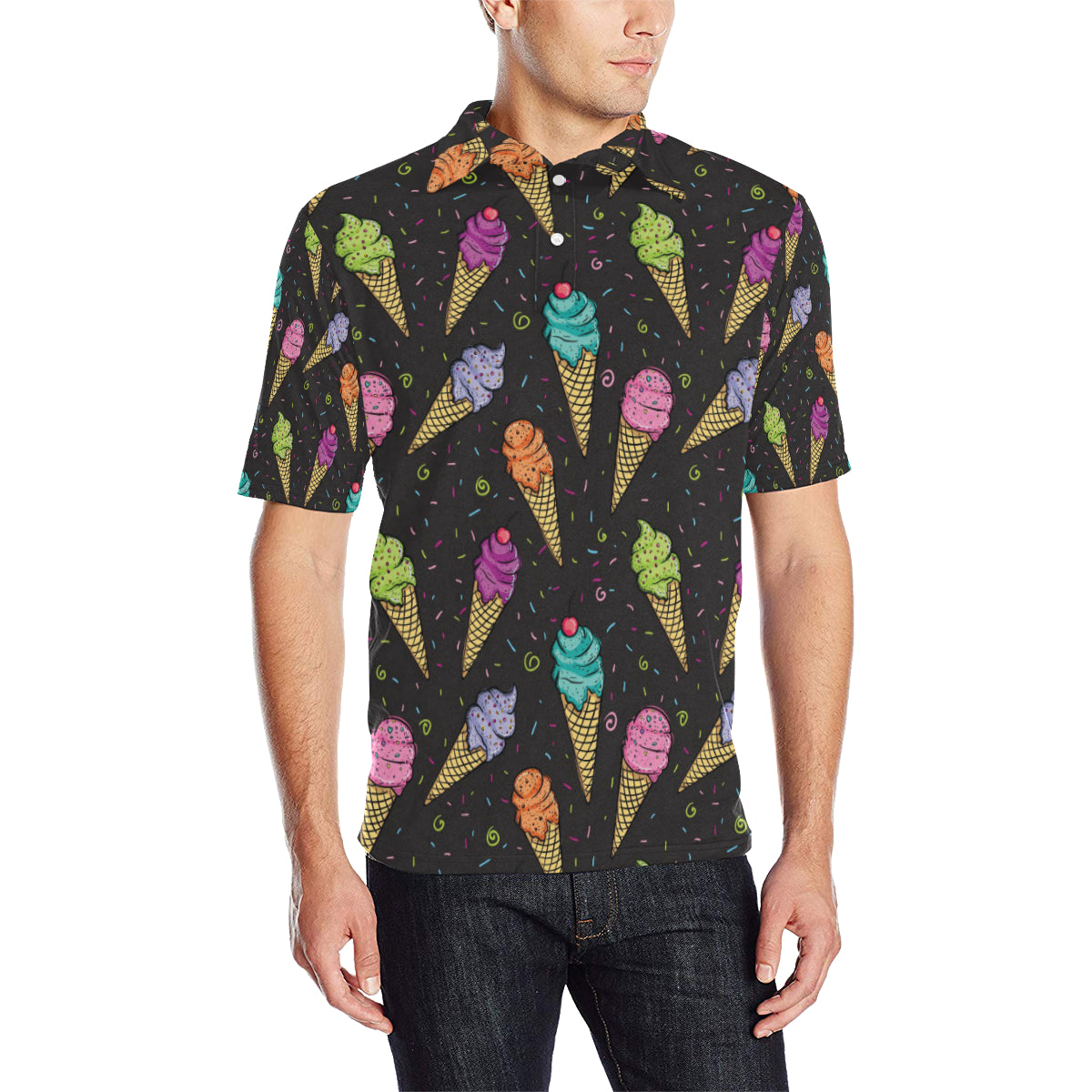 Ice Cream Pattern Print Design IC06 Men Polo Shirt