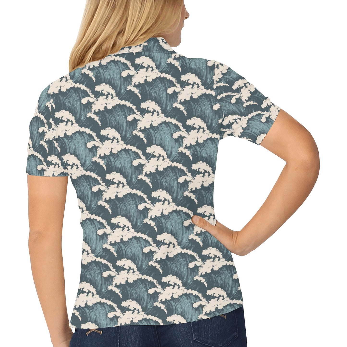 Wave Art Print Women's Polo Shirt