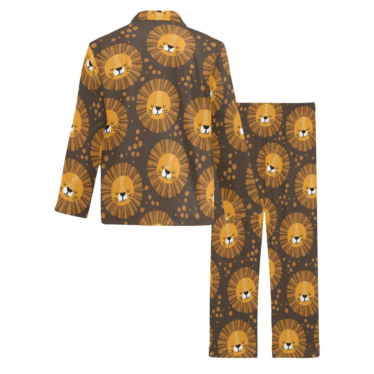 Lion Cartoon Pattern Print Design 01 Men's Long Pajama Set
