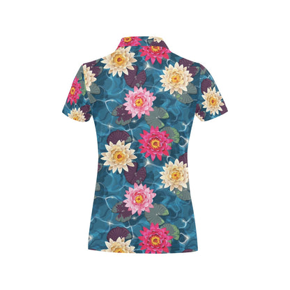 Water Lily Pattern Print Design WL05 Women's Polo Shirt