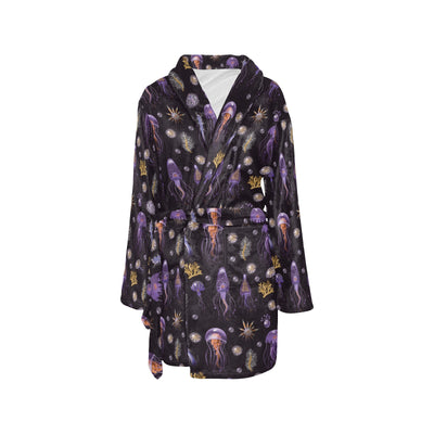 Seaweed With Jelly Fish Print Design LKS305 Women's Fleece Robe