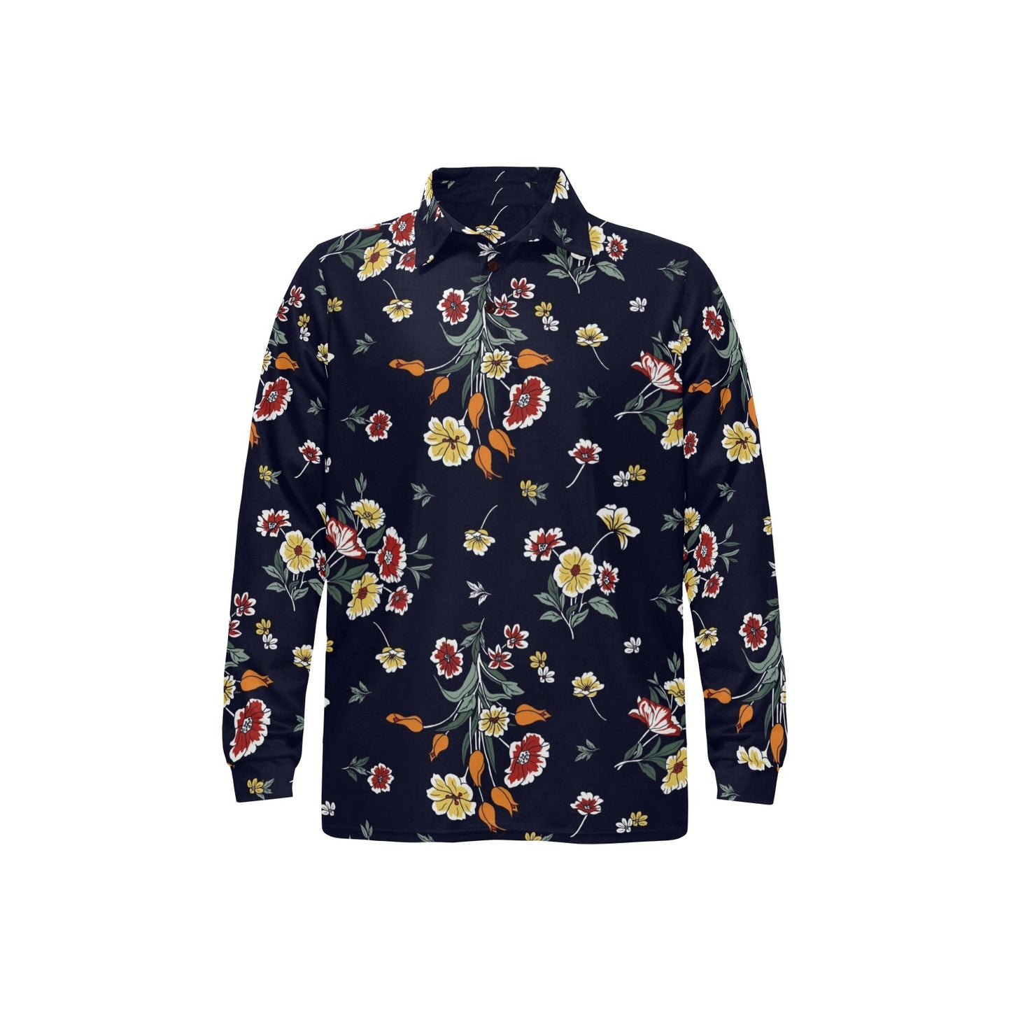 Summer Floral Pattern Print Design SF01 Long Sleeve Polo Shirt For Men's