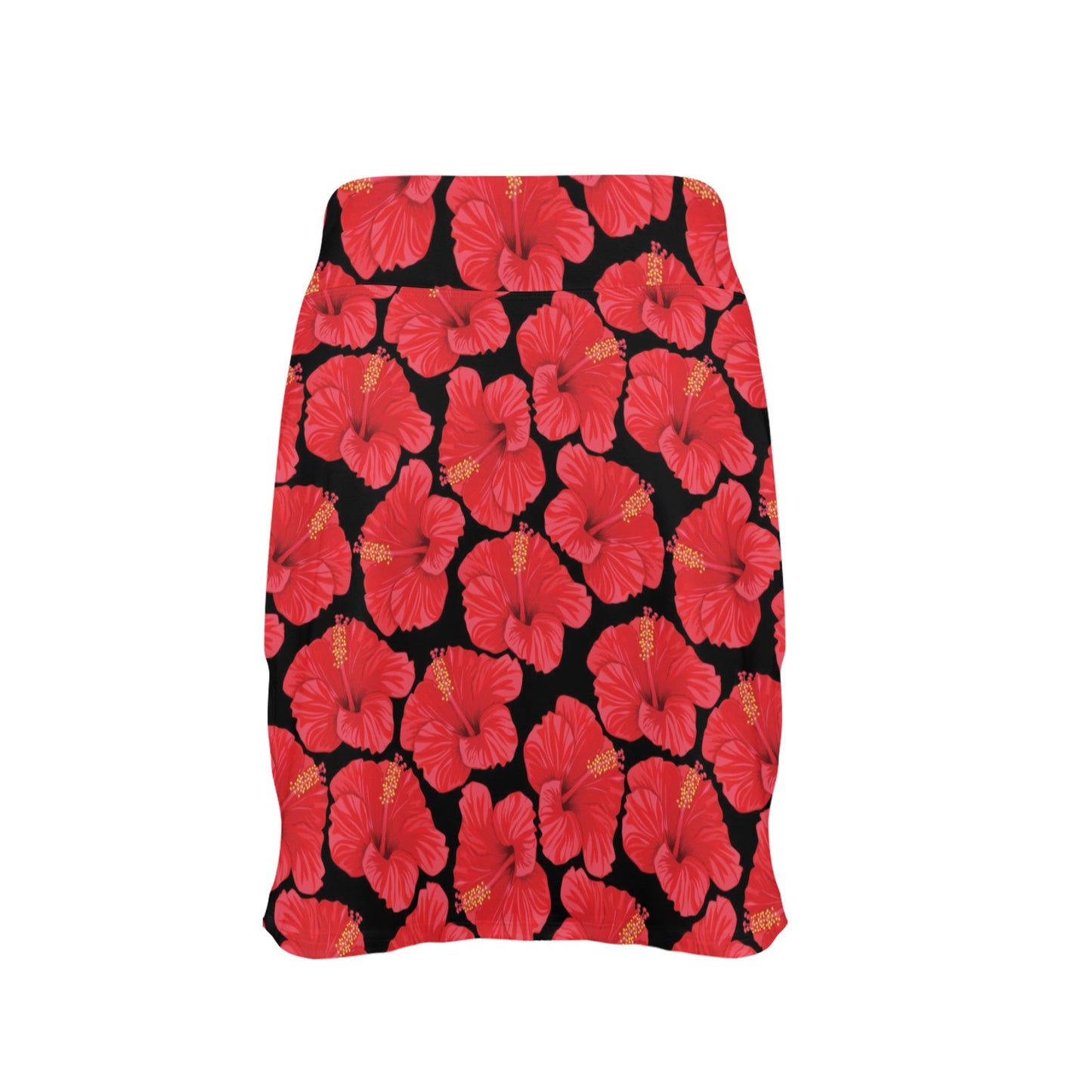 Hibiscus Red Pattern Print Design LKS306 Women's Golf Skirt with Pocket