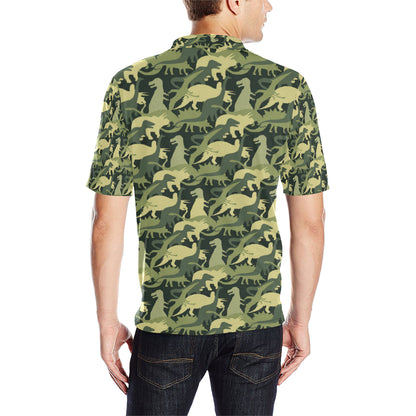 Camouflage Dinosaur Pattern Print Design 03 Men Polo Shirt