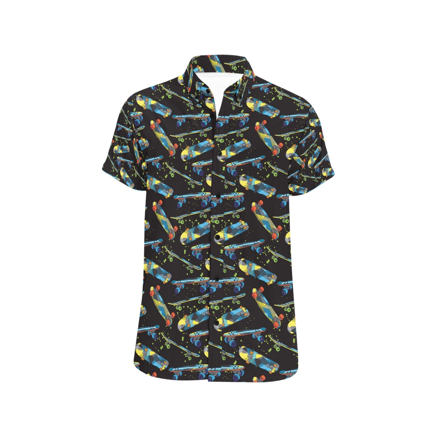 Skateboard Print Design LKS305 Men Short Sleeve Button Up Shirt