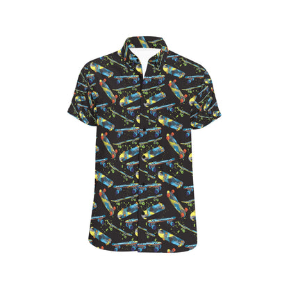 Skateboard Print Design LKS305 Men Short Sleeve Button Up Shirt