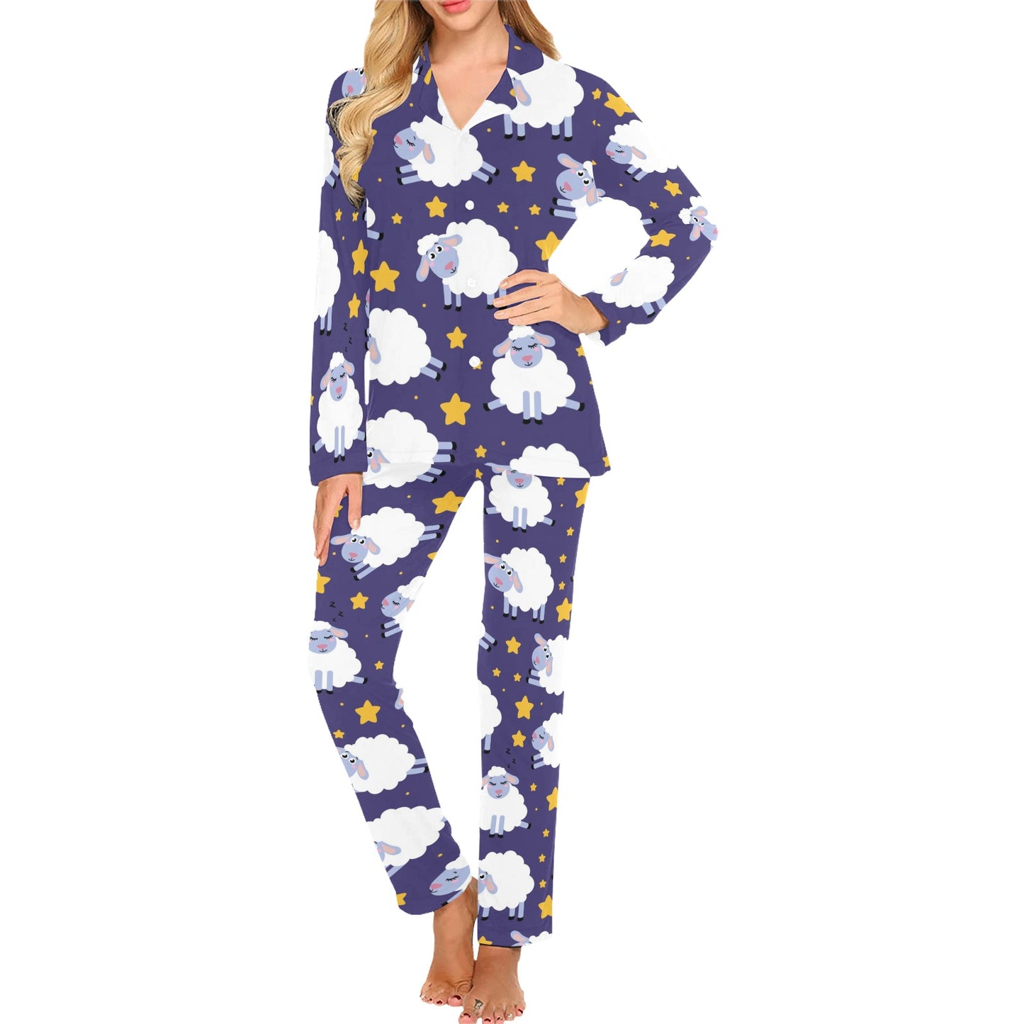 Sheep Pattern Print Design 03 Women's Long Pajama Set
