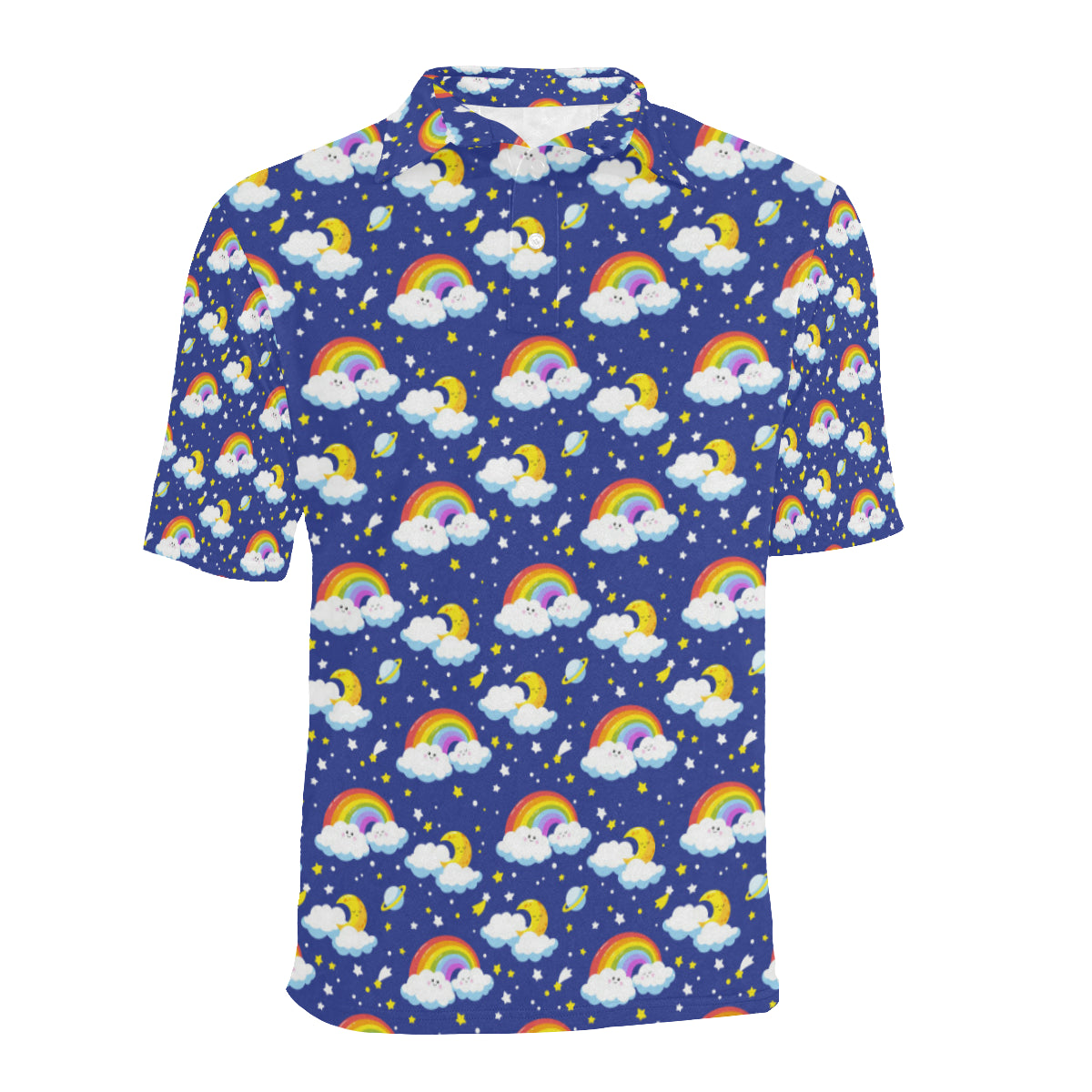 Rainbow Space Design Print Men Polo Shirt