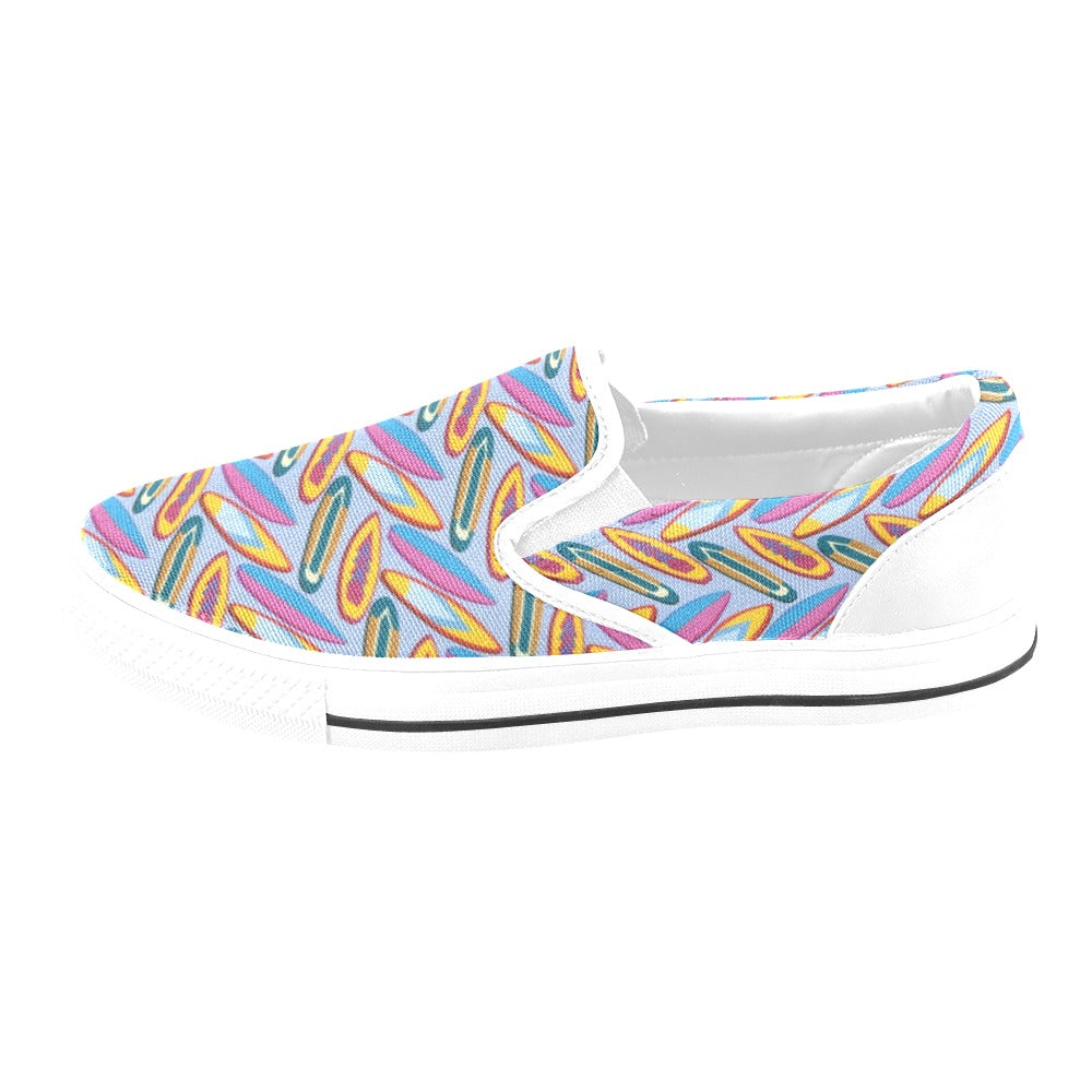 Surfboard Pattern Print Design LKS303 White Slip Ons Canvas Women's Shoes