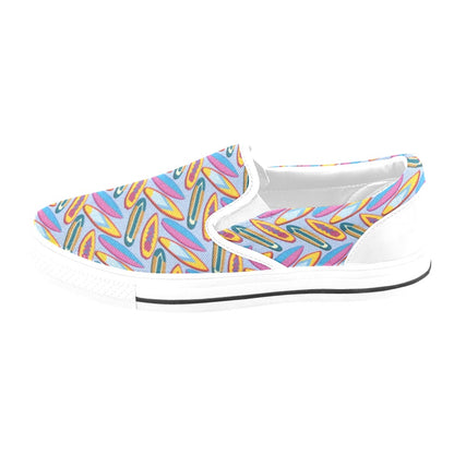 Surfboard Pattern Print Design LKS303 White Slip Ons Canvas Women's Shoes