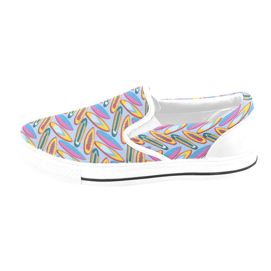 Surfboard Pattern Print Design LKS303 White Slip Ons Canvas Women's Shoes