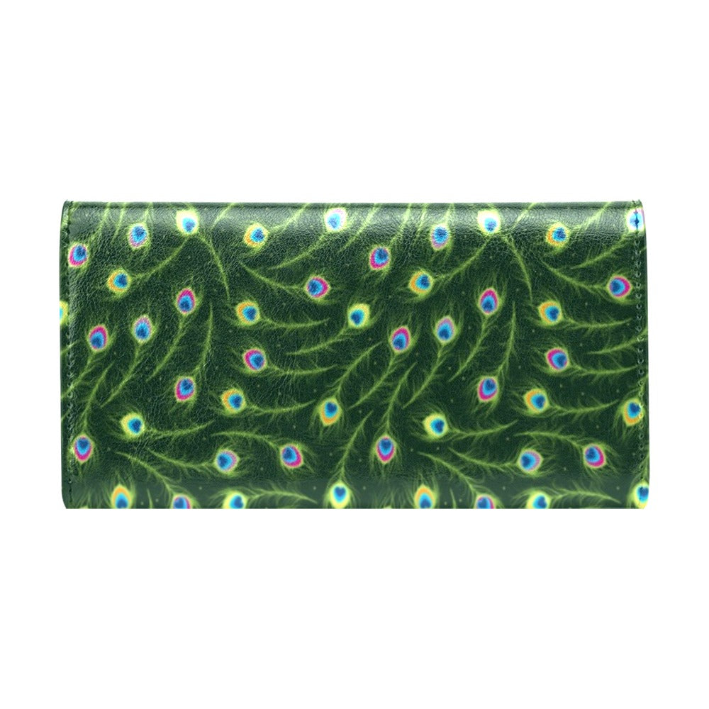 Peacock Feather Green Design Print Women's Trifold Wallet