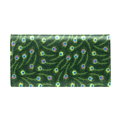 Peacock Feather Green Design Print Women's Trifold Wallet