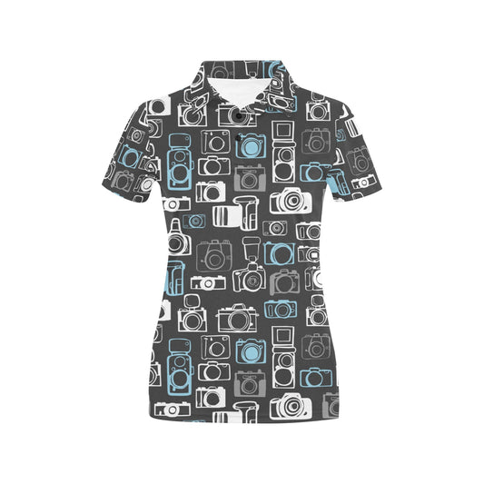 Camera Pattern Print Design 04 Women's Polo Shirt