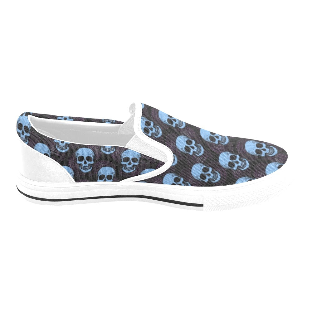 Skull Print Design LKS3012 White Slip Ons Canvas Women's Shoes