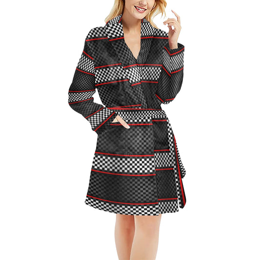 Checkered Flag Red Line Style Women's Fleece Robe