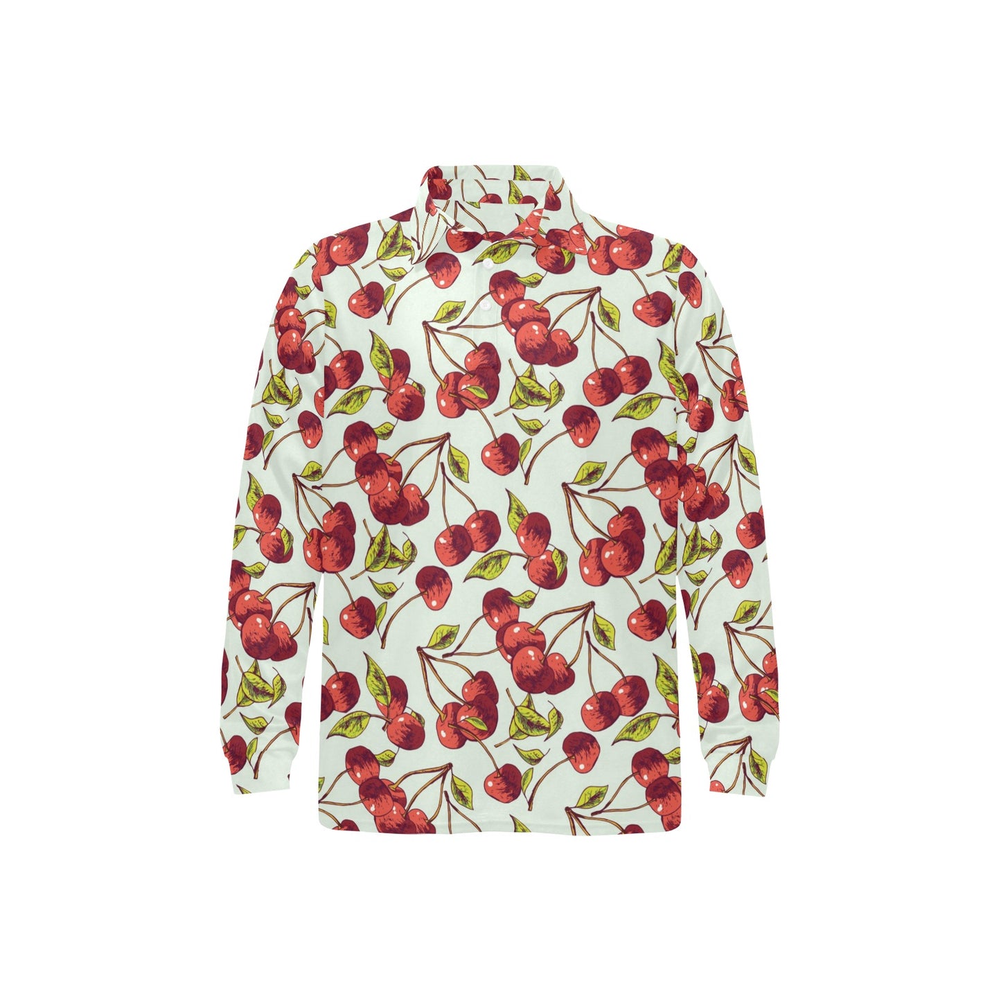 Cherry Hand Draw Long Sleeve Polo Shirt For Men's
