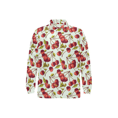 Cherry Hand Draw Long Sleeve Polo Shirt For Men's