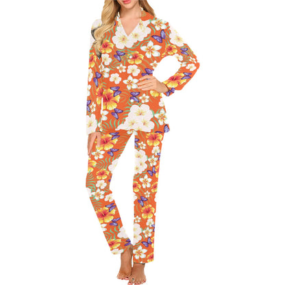 Tropical Flower Pattern Print Design TF027 Women's Long Pajama Set