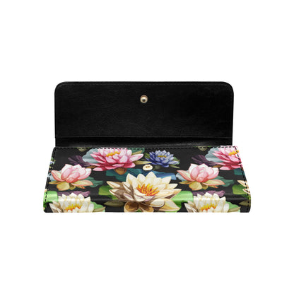 Water Lily Pattern Print Design WL02 Women's Trifold Wallet
