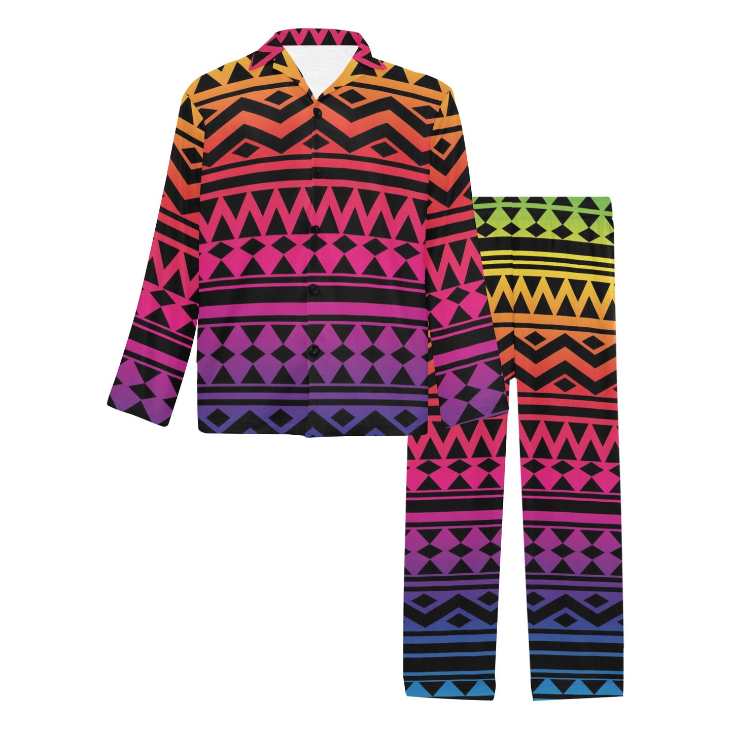 Rainbow Tribal Pattern Print Design A02 Men's Long Pajama Set