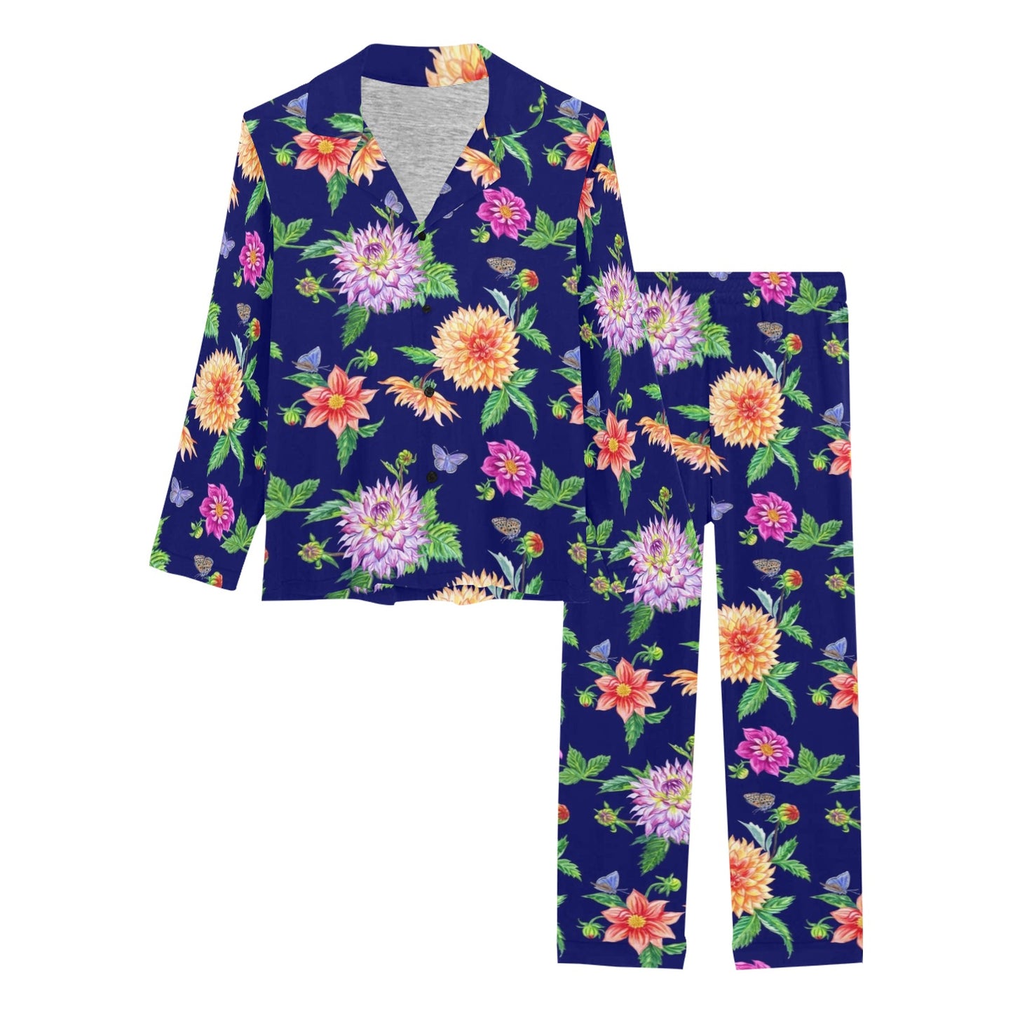 Dahlia Pattern Print Design DH010 Women's Long Pajama Set