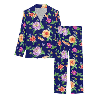Dahlia Pattern Print Design DH010 Women's Long Pajama Set